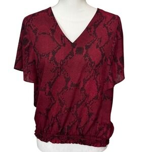 Banana Republic Red Snakeskin Print Blouse Women's Size M Short Sleeve